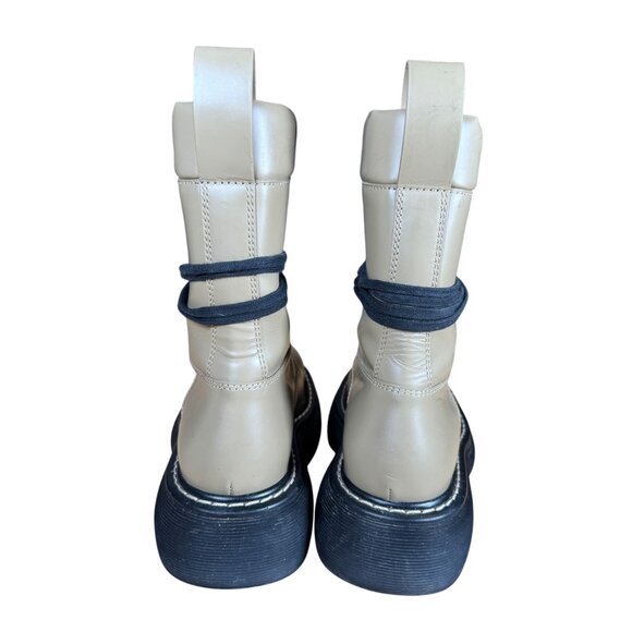 Bottega Veneta The Bounce Lace Up Mid Calf Combat Boots Allspice Tan Size 39 - Picture 7 of 14